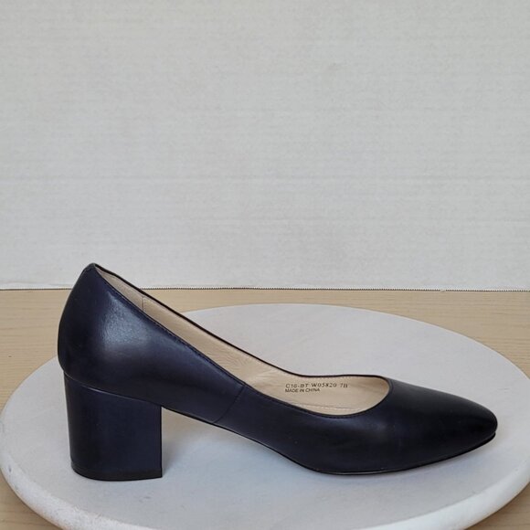 Cole Haan Justine Navy Leather Block Chunky Heels Classic Pumps - Picture 11 of 16
